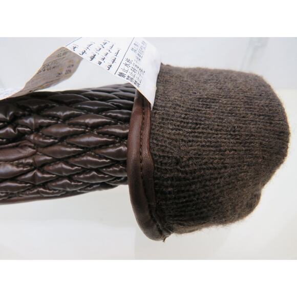 NEW $745 MONCLER QUILTED LEATHER WOOL LINING BROWN WINTER WOMEN GLOVES M ITALY - Picture 8 of 12